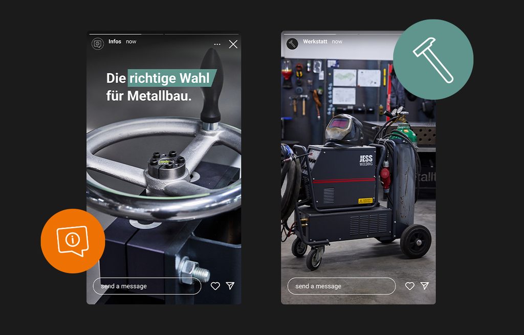 Instagram-Story mit Foto-Content und passenden, individuell designten Highlight-Icons für MetallteQ